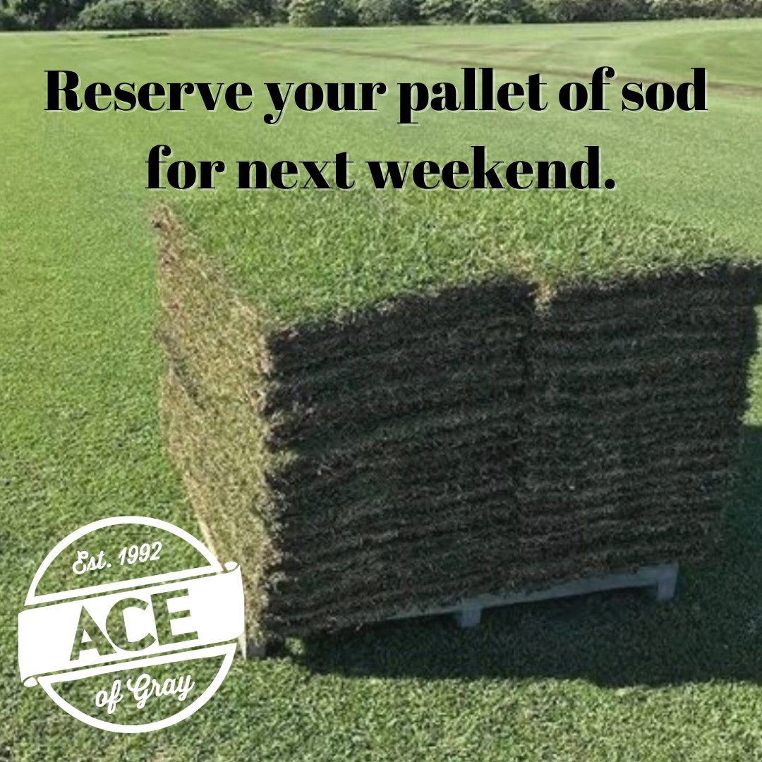 Do you already have a project planned for next weekend in your yard? Reserve a pallet of sod now, and we can make sure to order what you need and have it ready.

#AceOfGray #SpringPlanting #Centipede #Sod #ShopLocal #TheresNoStoreLikeIt