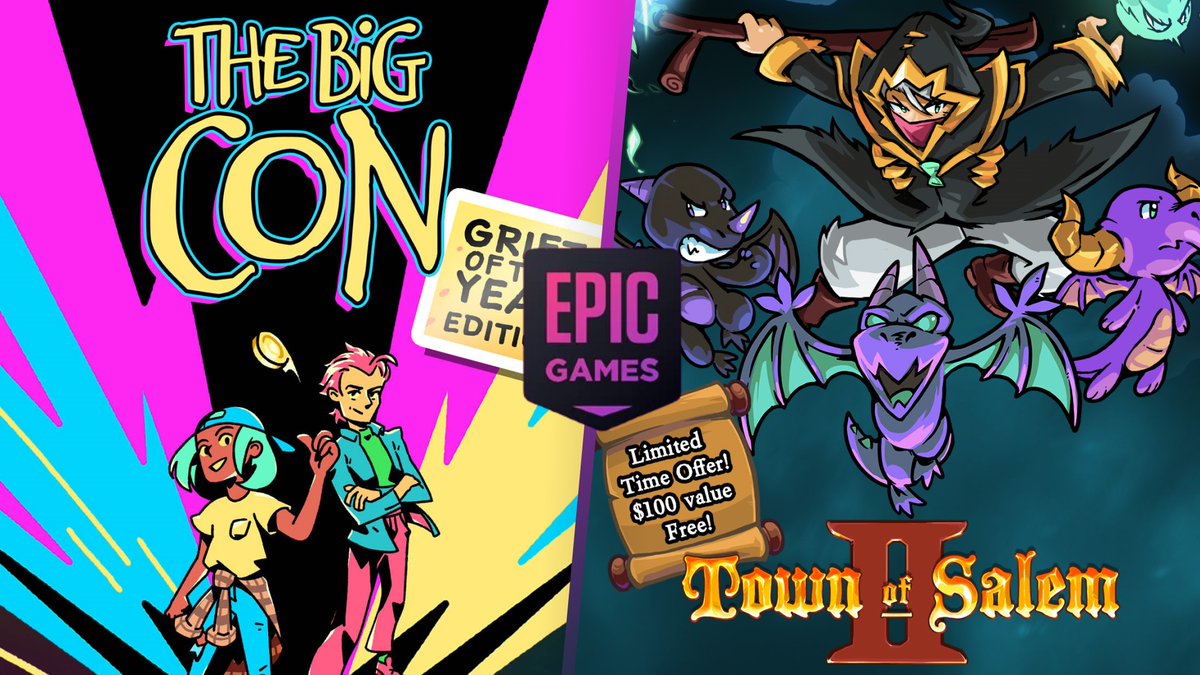 SteamGamesPC's tweet photo. Get 🥳"The Big Con"🥳 &amp; 📜"Town of Salem 2"📜 for #FREE at Epic Games | Store 🗓️until 5 PM CET Thursday, April 25th 2024‼️

1⃣ The Big Con
👉https://t.co/AVFM7Dx5rl
2⃣ Town of Salem 2
👉https://t.co/rBNMrB2TeJ
📎Steam Random Keys➡️https://t.co/B8AVI41KC8
#EpicGames #FreeGames https://t.co/1ImSF8zhRL