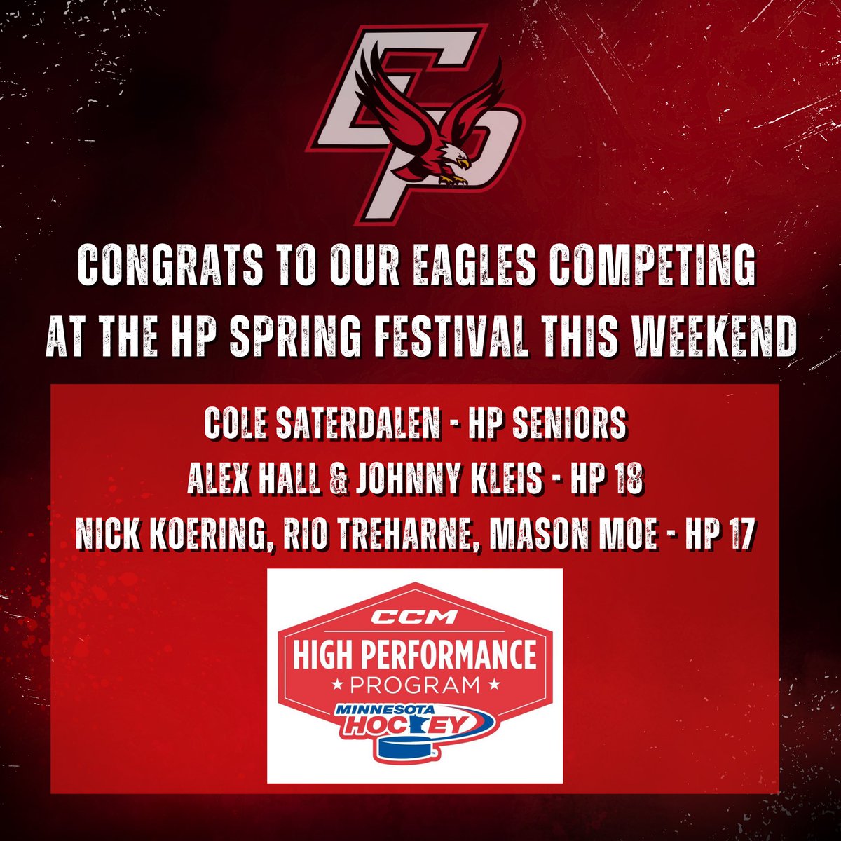 Congrats and good luck to the Eagle players representing Section 2 at the HP Spring Festival and Great 8 this weekend! Cole Saterdalen - HP Senior Team Alex Hall & Johnny Kleis - HP 18 Nick Koering, Rio Treharne, Mason Moe - HP 17 Go Eagles!! 🦅