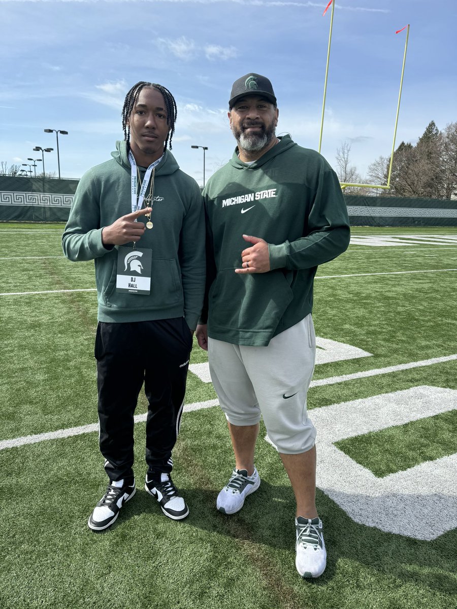 I want to thank @MSU_Football @coach_meat @DBcoachadams @D_Hicks_ and the entire staff for the invite such an amazing visit!!! @NickMonica63 @coachmetty @OakHillsFootba1 @DannyLockhartS1 @247Sports @On3Recruits @Rivals @GregBiggins @TEAMHUSLEFTBL