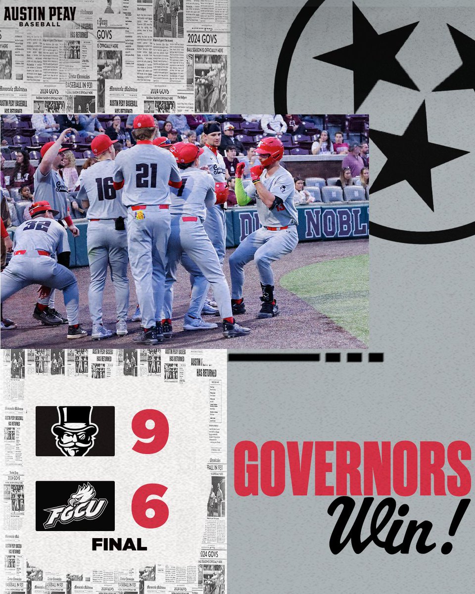 Governors Win! @Brown_14th's has 2 hits and 3 RBI to lead the Govs past FGCU and even the @ASUNSports series. Game 3 at noon (CT), Sunday! #LetsGoPeay | #⃣🅱️🅰️🆖