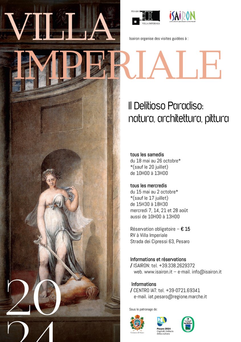 Visites guidées à  Villa Impériale de Pesaro 2024 TOUTES LES DATES ET LES HEURES D’OUVERTURE isairon.it/visites-guidee…
#Pesaro2024 #ParcoSanBartolo