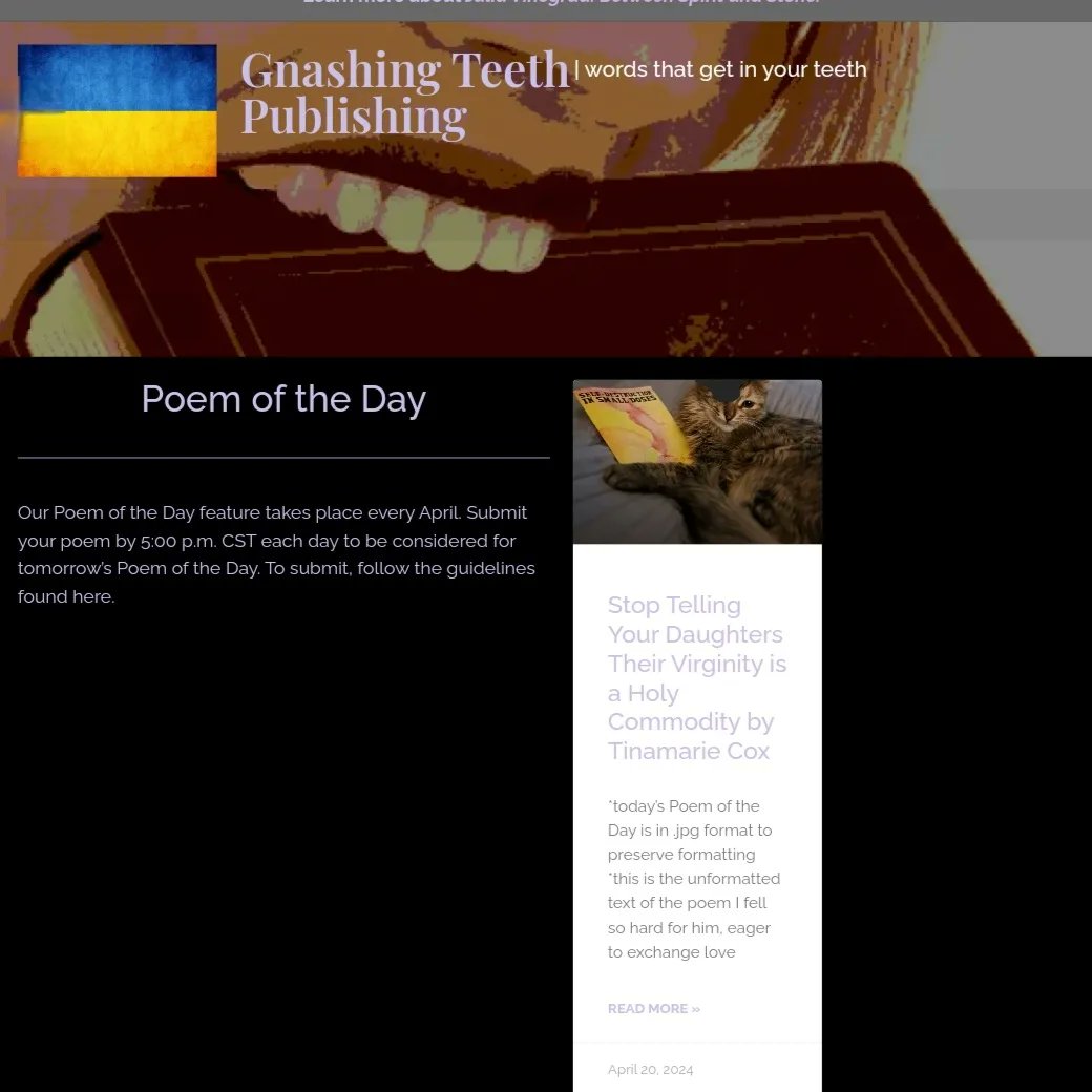 tinamarie_cox's tweet photo. One of my #poems was selected for @GnashingTeethPu #poemoftheday for their annual #nationalpoetrymonth celebration throughout April!
This has been my 2nd year submitting to this super cool #poetryproject & I'm so happy & honored to get to be a part of it this year. https://t.co/RnnsjTCIuZ