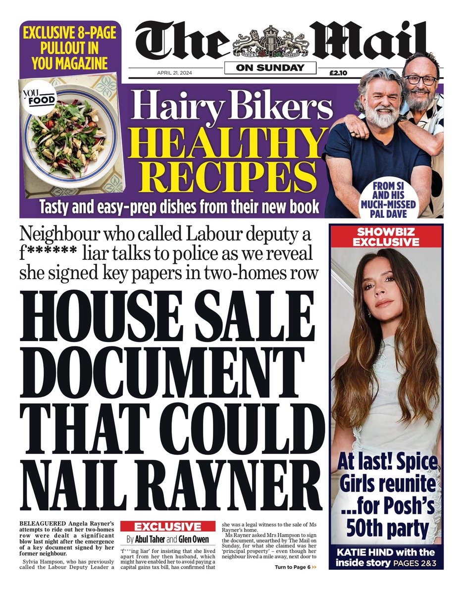 MAIL ON SUNDAY: House sale document that could nail Rayner #TomorrowsPapersToday