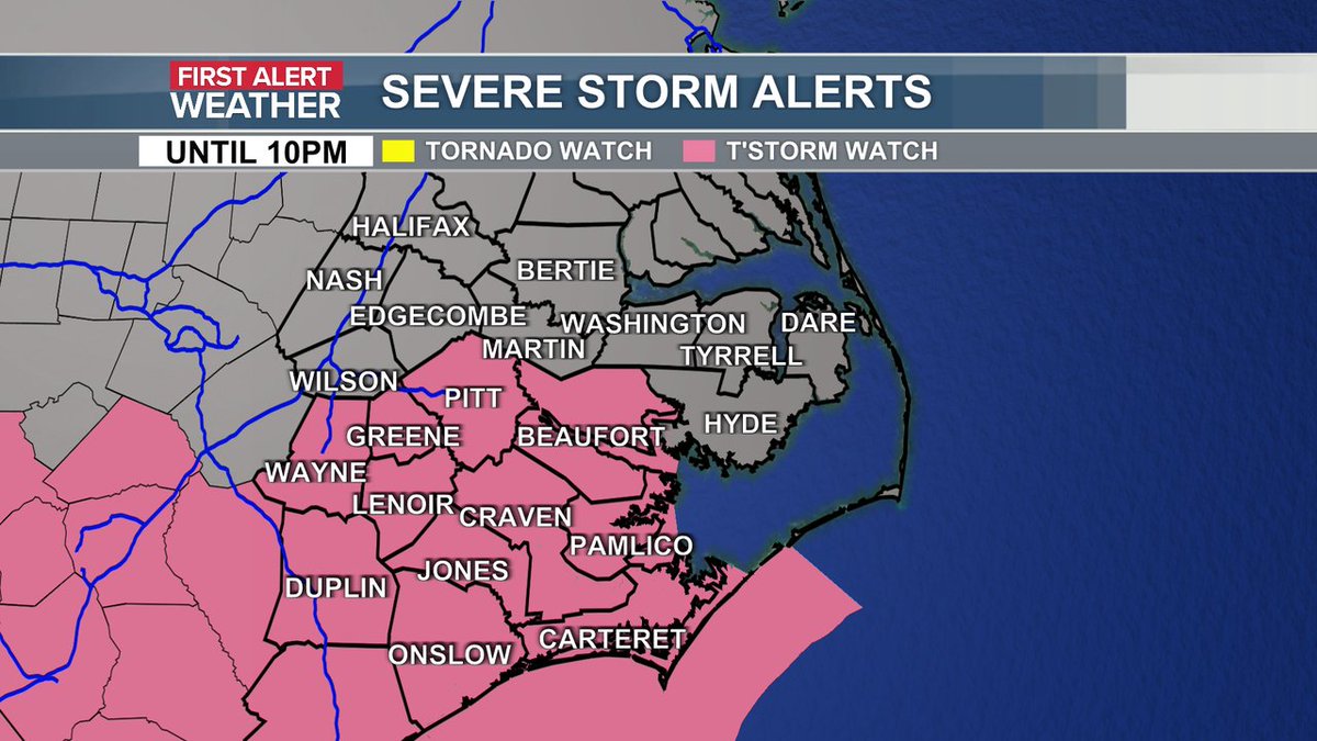 National Weather Service has decided on a severe thunderstorm watch. Like yesterday, a few storms could develop with heavy rain and lightning. Not every storm will be severe but wind and hail is possible. Best chance is across our southern counties. #ncwx