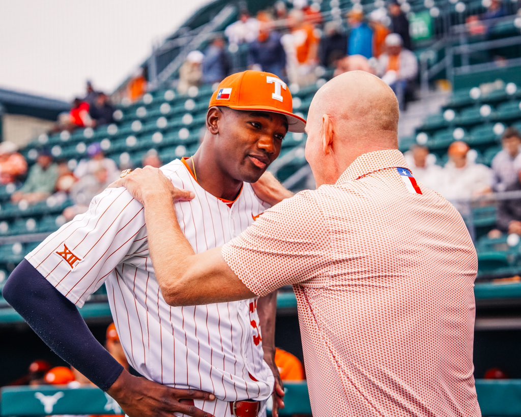 TexasBaseball's tweet photo. Honored to have Longhorn great @cookie42dennis in the building for another #traDISCHion Saturday! 

He’s still got it. #HookEm https://t.co/8CBzalRm9s