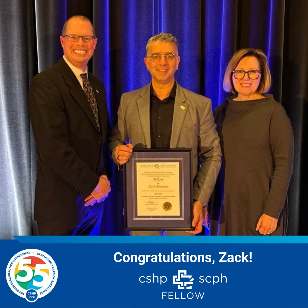 🌊 <a href="/ZackDumontYQR/">Zack Dumont</a>, a CSHP stalwart and a key #pharmacy leader, has just been officially conferred the designation of CSHP Fellow at #CSHP_PPC.  

Congratulations, Zack, and thank you! 
@CSHPSaskBranch