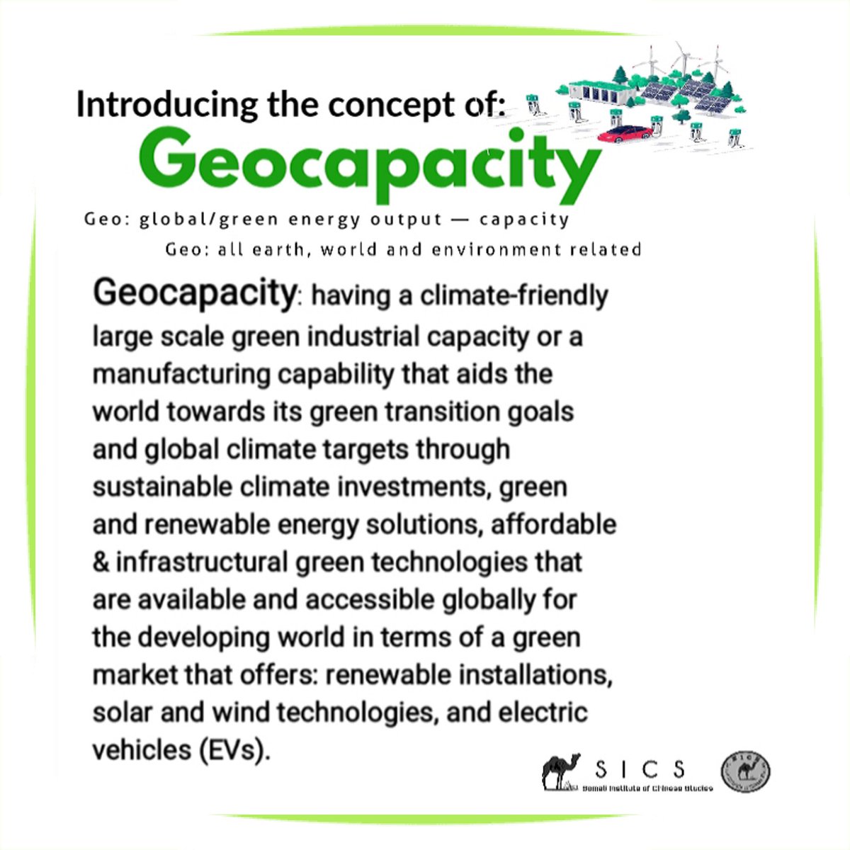 1/ 🧵 Introducing the concept of: Geocapacity Geocapacity 🇨🇳 🇺🇸 Overcapacity Geo: global/green energy output + capacity Geocapacity: a climate-friendly large scale green industrial capacity that aids the world towards its green transition goals & climate targets. #overcapacity