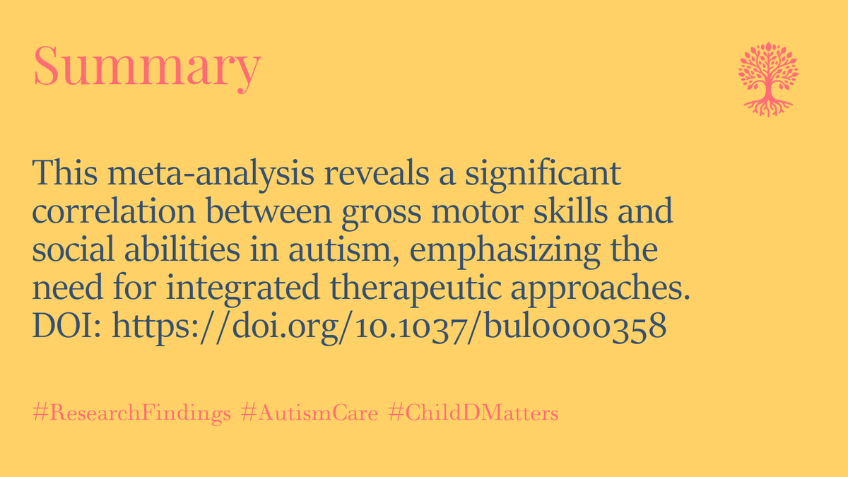 This meta-analysis reveals a significant correlation between gross motor skills and social abilities in autism, emphasizing the need for integrated therapeutic approaches. DOI: doi.org/10.1037/bul000… #ResearchFindings #AutismCare #ChildDMatters 4/5