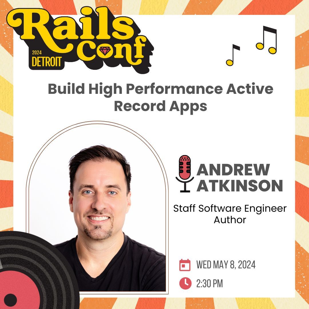 Meet #speaker @andatki, Staff Software Engineer, Independent Consultant and Author 👨🏻‍💻✨ Andrew is the author of High Performance PostgreSQL for Rails. He's spoken at Sin City Ruby, RailsConf, PGConf NYC, PGDay Chicago, and RubyConf Argentina. Learn more: buff.ly/3W3S0BH