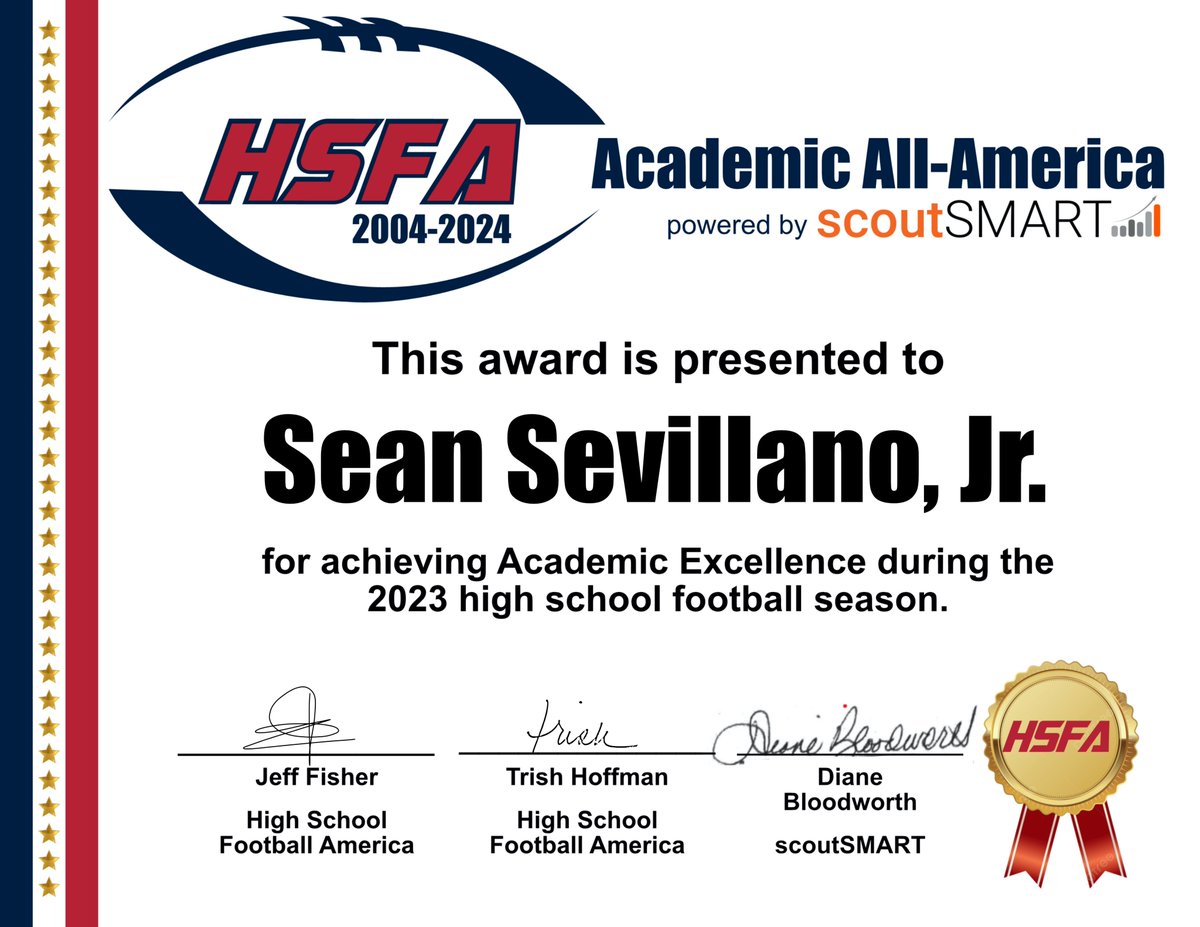 We continue to celebrate our 2023 High School Football America Academic All-Americans. Kudos to Sean 'Big Bear' Sevillano, Jr. of Clearwater Academy International on an outstanding career on-and-off the field. See all of the honorees -> bit.ly/3U1yowP @59_problemz
