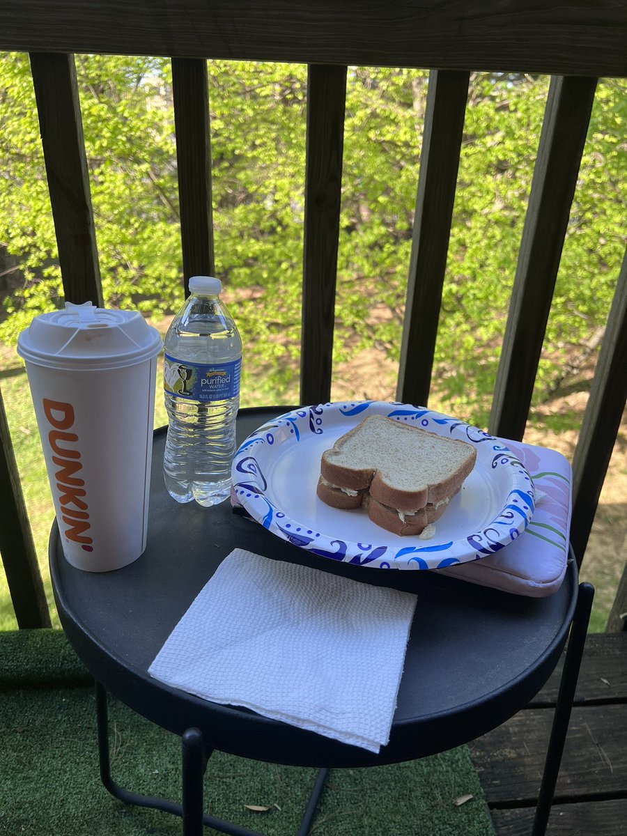 JoyfullyReviewd's tweet photo. Sis sprayed the balcony so buggies, etc., don’t bother me. Also makes me lunch when I’m out here. Today is chicken salad sammich & water. Nums. #sistersrule #onedayatatime #gratefulforthevillage https://t.co/uw7E9Cocjx