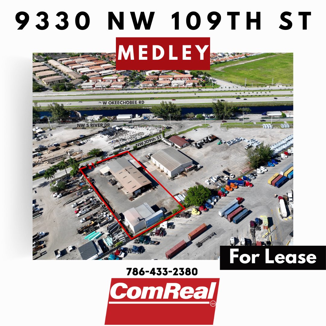 The ComReal #IndustrialRealEstate is pleased to highlight this #IndustrialFacility #forlease in #MedleyFL.
+/- 5,740 SF of covered area
+/- 1,104 SF permitted paint booth
+/- .95 ac
Fenced, lit + secure
Zoned M-1
warehousesmarket.com/9330-nw-109th-…

#RETwit #SouthFloridaRealEstate