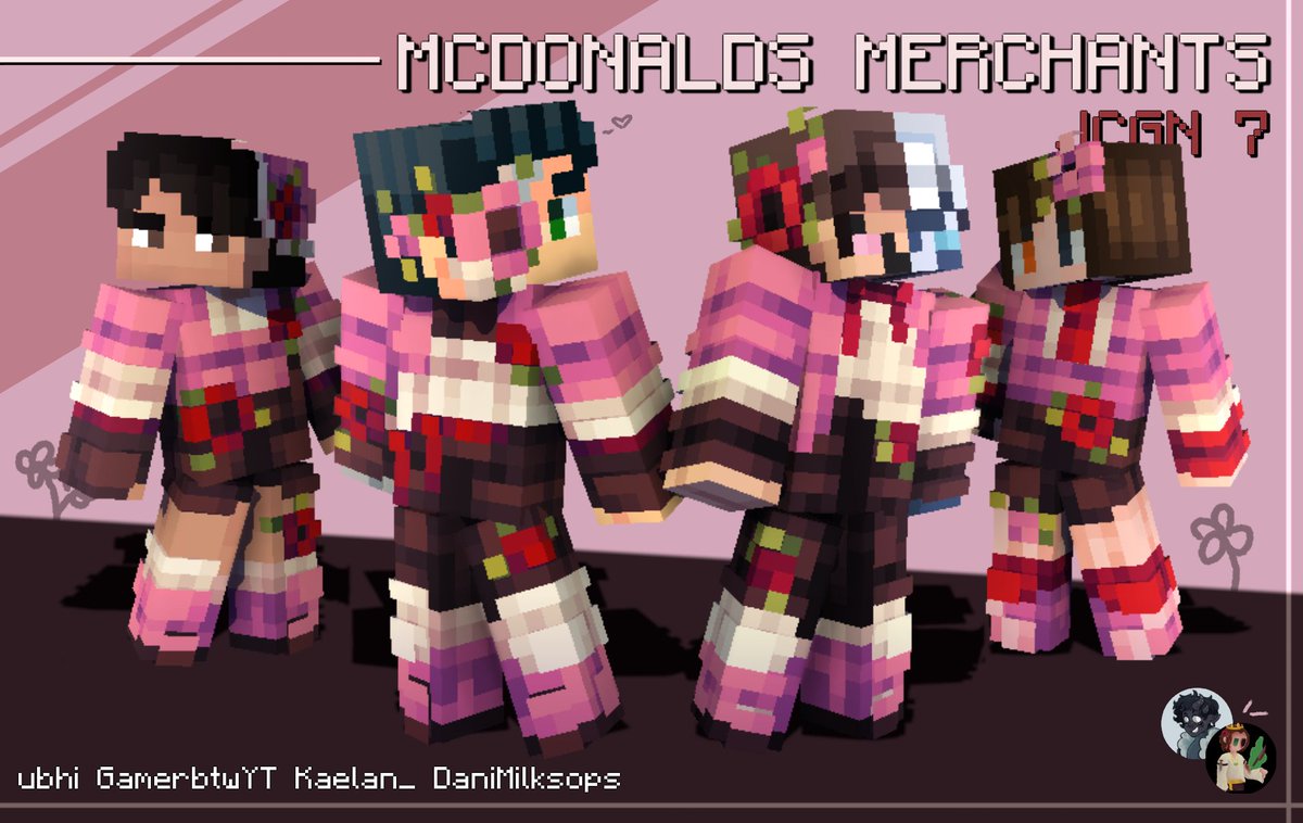 👑 JCGN 7 McDonalds Merchants skins 🍔🌺 --- collab w/ @Akoumora ‒ rts are very appreciated!! :D ⇃ Download links for the skins below! ⇂ [ @ubhilmao @Gamer_btw_ @KaelanF2 @DaniMilksops ]