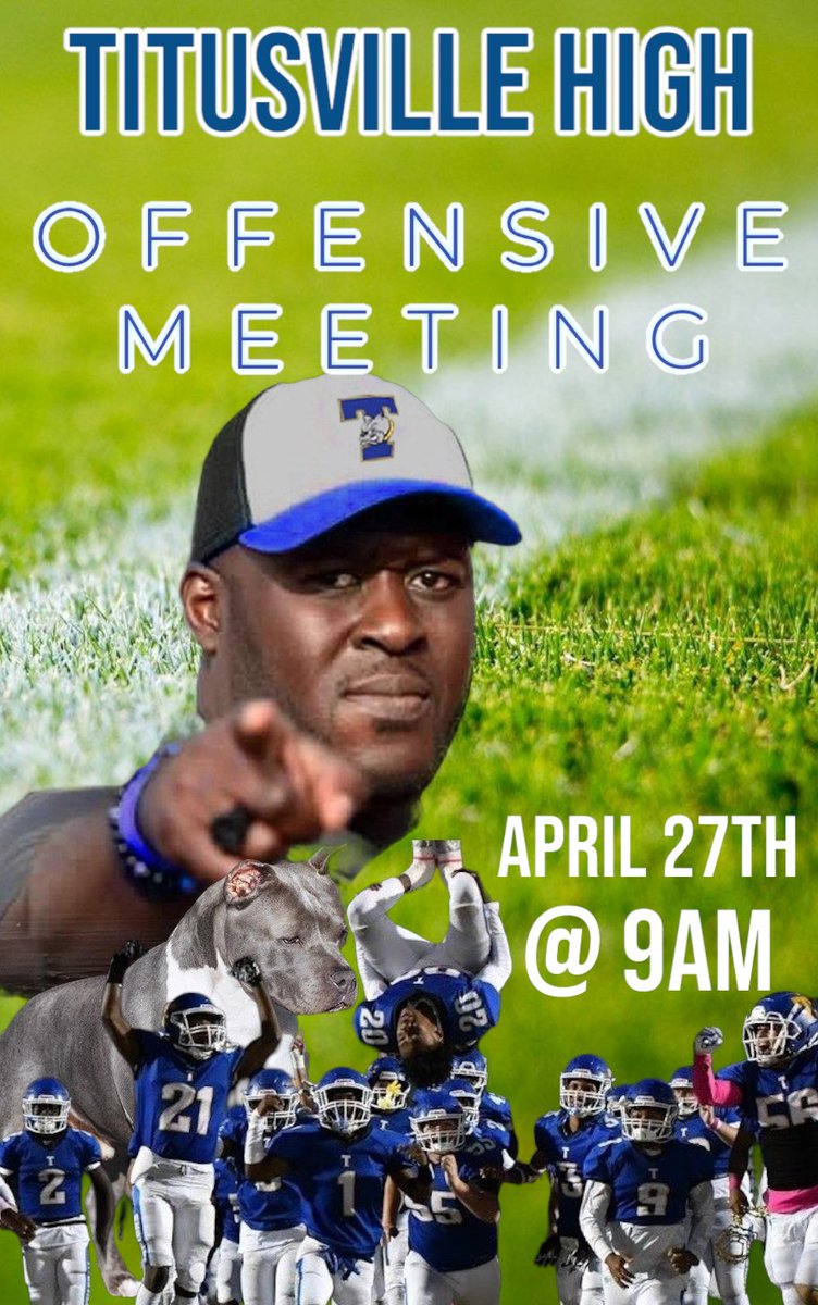 🚨🚨🚨🚨Spring Football Alert🚨🚨🚨🚨  
      This is for anyone who plans on coming out for Spring Football at THS. This is a Mandatory Meeting for Offensive Players. @TitusvilleHS #theville