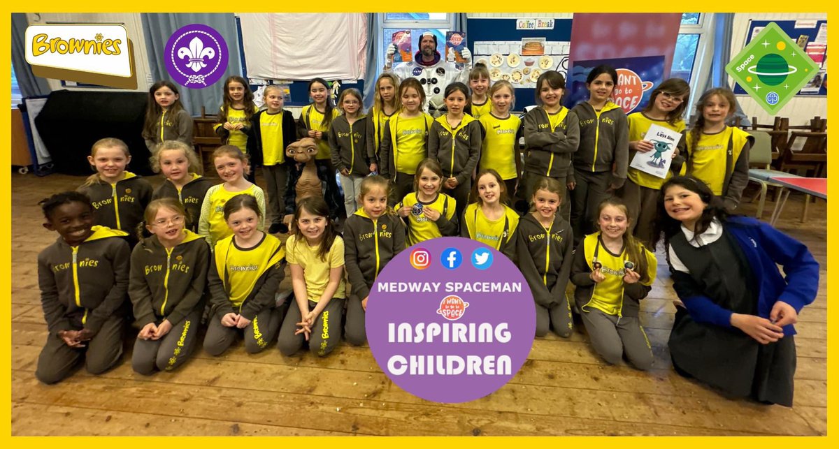 MedwaySpaceMan's tweet photo. A perfect night with Snodland Brownie scout group! Space badges achieved! #goals #dreams #education #space #inspire #author #books #inspirechildren #scouts #guides #cubs #beavers #brownies #squirrels #kent #spacebadge #learning #ProudToBeMedway @scouts @astro_timpeake @paul_bate https://t.co/23kUZEdSdJ