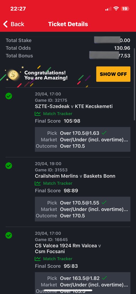 My first ever win on basketball It’s feel goods Congratulations if you played 130 odds boomed ✅✅✅✅✅✅ Drop winning tickets 🎫