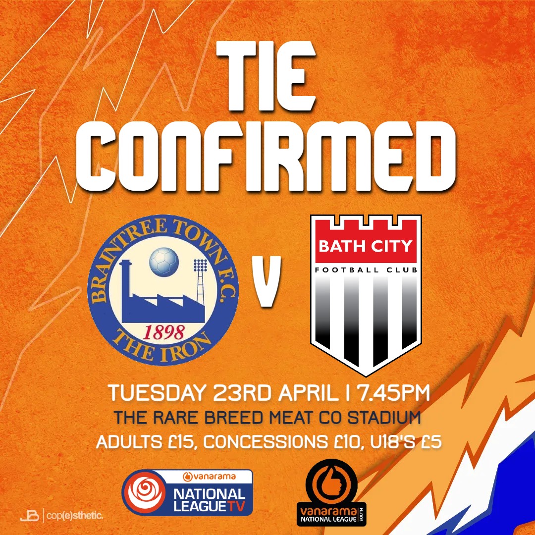 TIE CONFIRMED

Due to today's result The Iron will host <a href="/BathCity_FC/">Bath City FC</a> in the Playoff Eliminator round. This is a single tie, with the winner going on to face our Essex rivals <a href="/OfficialClarets/">Chelmsford City FC</a> in the Playoff Semi Final at The Melbourne Stadium on Saturday 27th. 

Let's get a huge