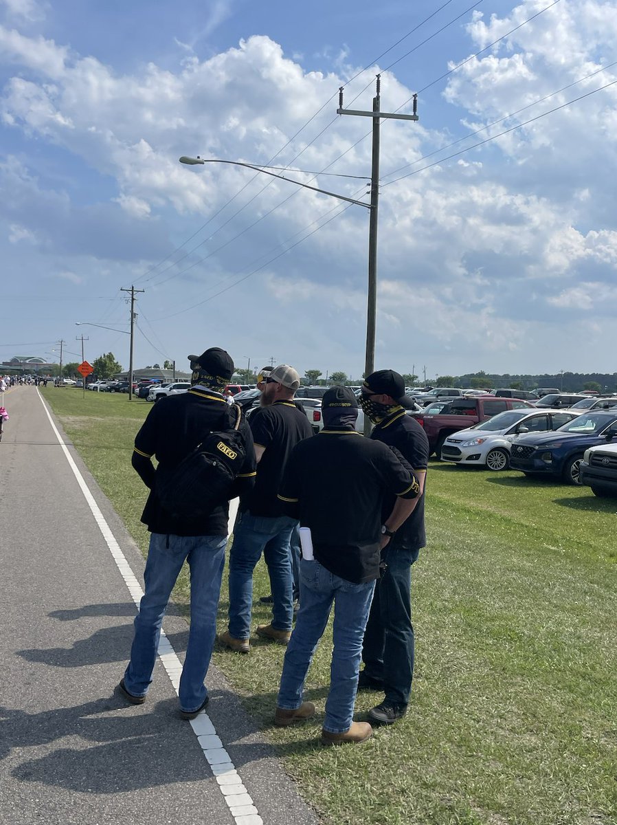 Members of the right-wing extremist group the Proud Boys are outside of Trump’s rally in Wilmington, North Carolina today