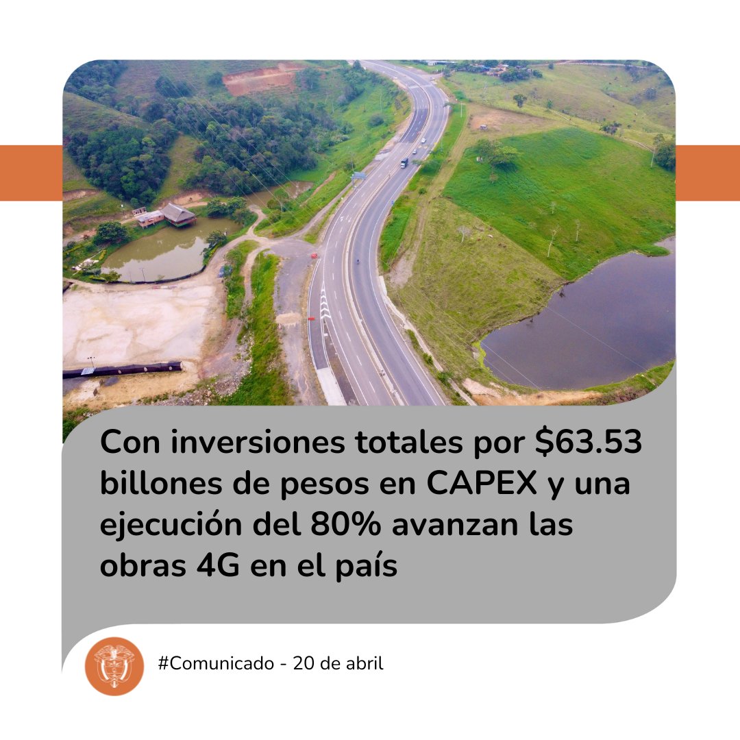 #Comunicado | Con el programa de Cuarta Generación se han invertido $126 billones (Capex y Opex), generado 170 mil empleos y dinamizado la economía con un portafolio de 7.200km. Así garantizamos conectividad, oportunidades y nuevos proyectos. 👉bit.ly/3U9kveB