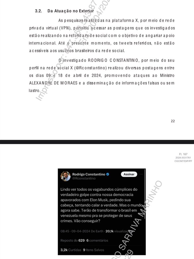 🚨🇧🇷BREAKING: BRAZILIAN GOVERNMENT GOING AFTER ME IN THEIR WAR AGAINST ELON The Federal Police of Brazil have allegedly accused me (specifically listed) of bypassing a Brazilian Supreme Court judicial decision by hosting discussions on Spaces with individuals whose profiles are