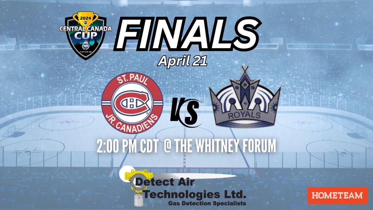THE FINALS ARE SET! 🏆🤩 The St. Paul Jr. Canadiens take on the Saskatoon Royals! Tomorrow, Sunday, April 21, 2:00 PM at the Whitney Forum!

Catch all the action on HomeTeam Live: app.hometeamlive.com/#/home/events/…

Brought to you by Detect Air Technologies