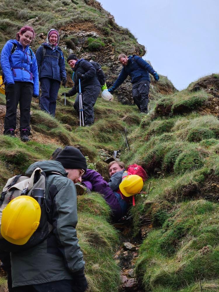 Day Five Anglesey - Group B photo because we are the best :) Saw a epic boundary between massive Quartzite and interbedded Pelite/Psammite. Tristan had an impressively landed slip making our way down a gully. Our slip and dip count is looking impressive.