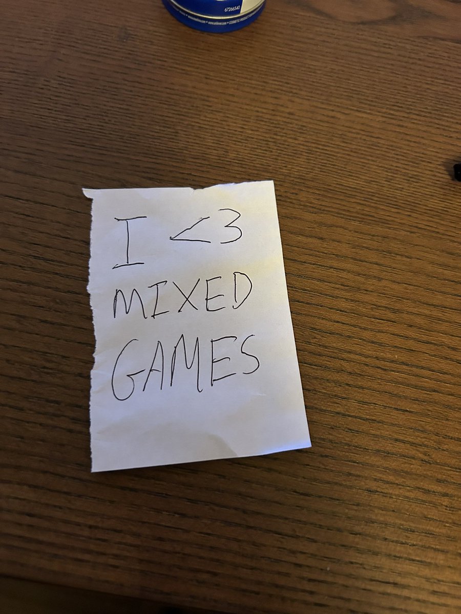 tetsuyano3's tweet photo. I didn’t have a I ❤️mixed games patch so I made my own with the best NHS scrap paper to give to @daraokearney to induct him into the mixed games cult. @dklappin is next https://t.co/L6MJwQq20s