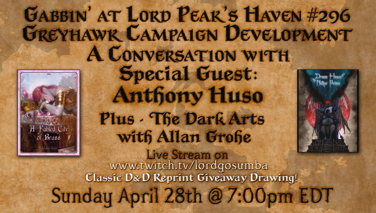LGosumba's tweet photo. Sunday evening, join @anna_b_meyer @AllanGrohe & me for Gabbin #296: Special Guest - Anthony Huse plus The Dark Arts of #Greyhawk! Join us as we chat about Anthony's contributors and publications. Classic #DnD Reprint Giveaway! Sunday, April 21st, 7:00PM EDT https://t.co/xs4KZZic0U #talkshow #ttrpg #osr