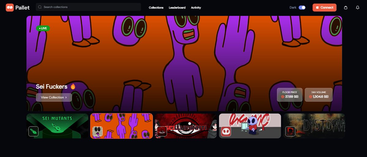 Ayo that is how i want <a href="/Pallet_Exchange/">Pallet Exchange | The Sei Marketplace</a> front page to look like 🔥

The legends of @SeiFuckers, @seilluminati, <a href="/remosworld/">REMO’S WORLD</a> &amp; <a href="/dystopia_sei/">Dystopia</a> on one page?
Digging it! 🔥