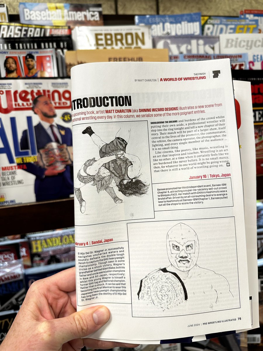 A photo taken in a Barnes and Noble 5,000 miles from my battered desk where I spend my weird reclusive life scratching wrestlers onto paper. Thank you so much Pro Wrestling Illustrated @OfficialPWI thank you so much to everyone who has helped things get this far, really thank you