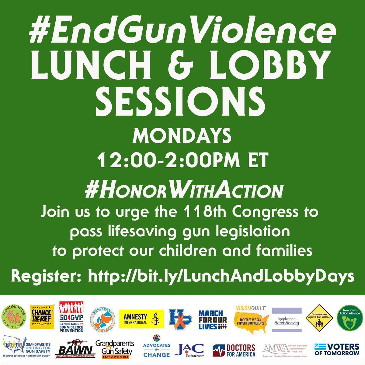 Join us on Monday to urge the 118th Congress to pass life-saving gun legislation to protect our children and families.

🔗 bit.ly/LunchAndLobbyD…

#EndGunViolence #BanAssaultWeapons #KeepKidsSafe