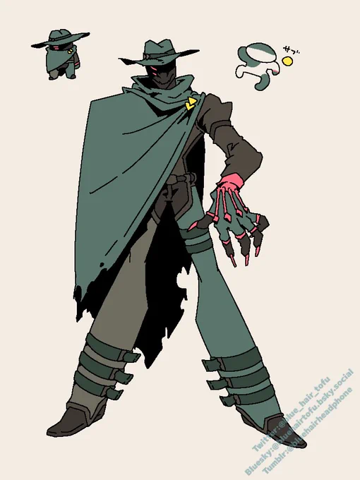 #カラーリングキャラデザ自分でやってみたぞい緑カウボーイと赤と青の悪魔 