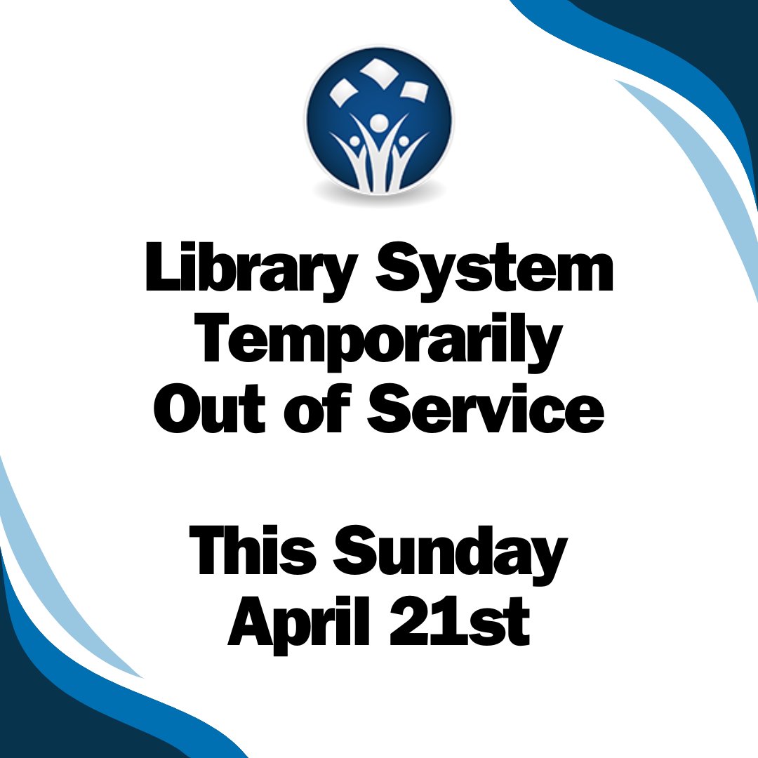 Due to system maintenance, the following services will be unavailable on Sunday April 21 at 4pm:

- BiblioCommons (Library Catalog)
- Libby/OverDrive
- Hoopla
- Making advance reservations for Monday 4/22 (Study Rooms & Workspaces)
- Databases

We apologize for the inconvenience.