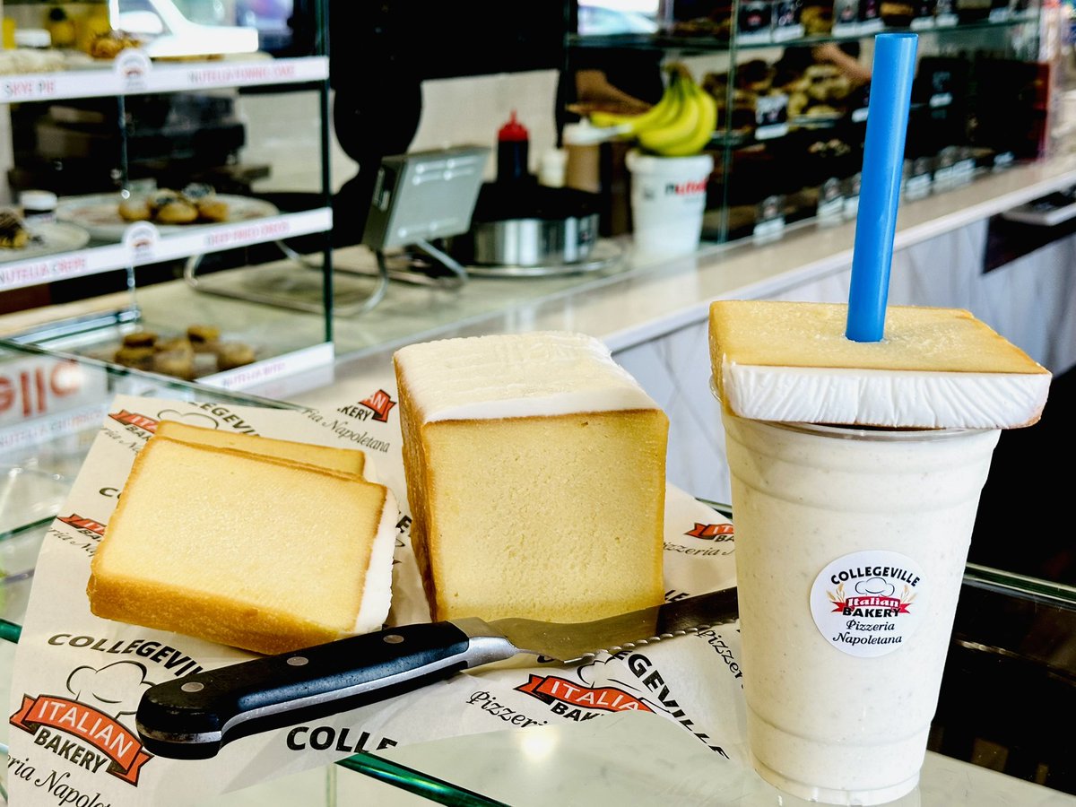 A slice of heaven you can sip! Debuting our *NEW* #StocksPoundCake Milkshake! 🍞 Vanilla @bassetts_ic with an entire slice of #StocksBakery pound cake! *Shake does not come with Stock’s slice on top, just for presentation purposes. #collegevilleitalianbakery #morethanabakery