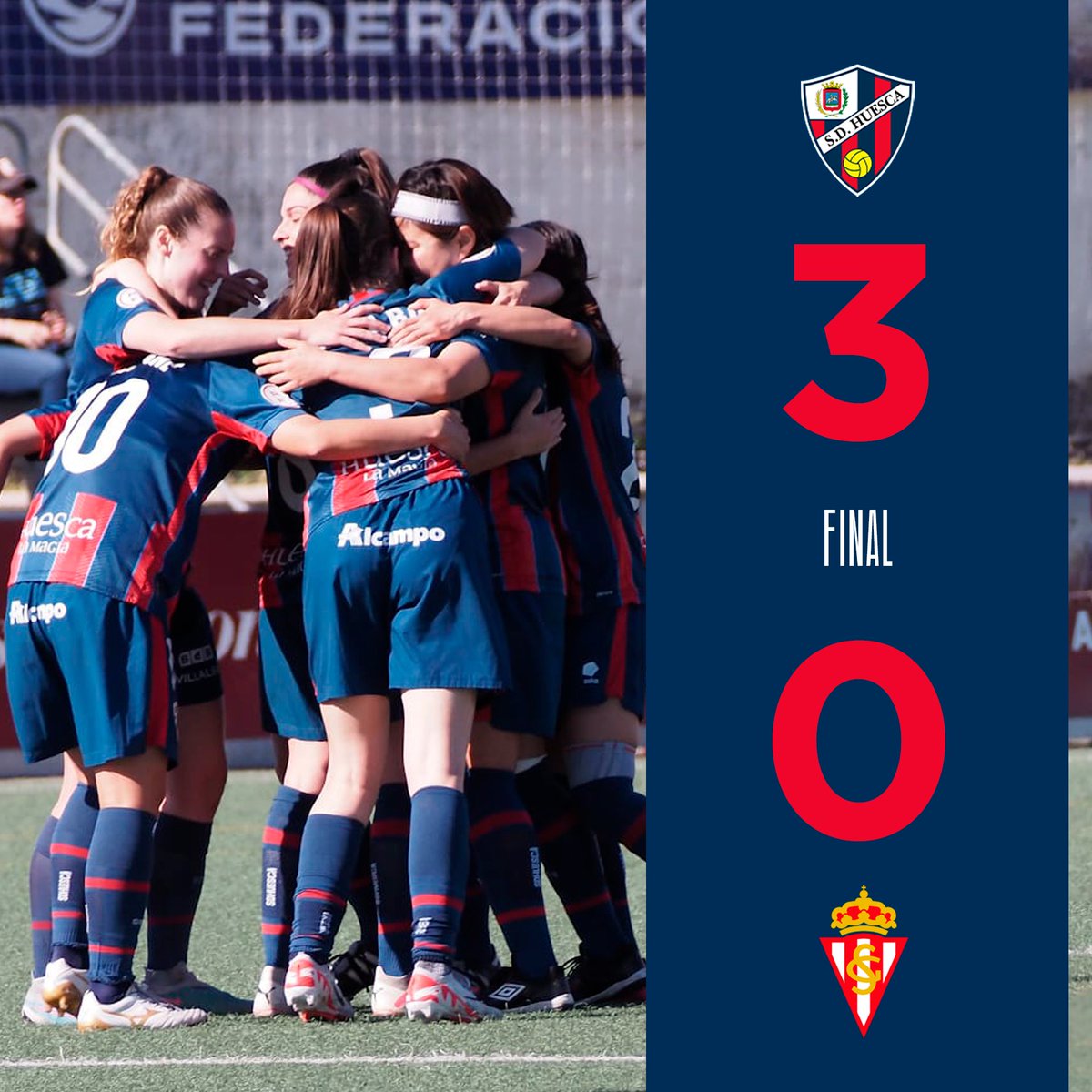 SDHuescaFem's tweet photo. FINAL| ¡VICTORIAAAAA QUE NOS DA LA PERMANENCIA!
La SD Huesca será otro año más de 2ª Federación
3-0| #SDHfemSporting https://t.co/7RNdRZ1i56