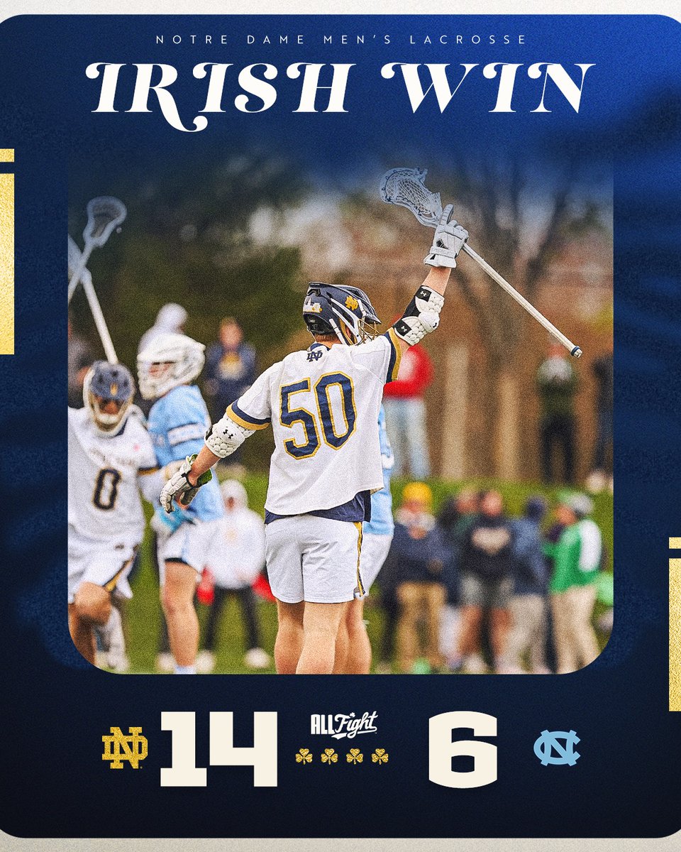 𝐀𝐋𝐋. 𝐈𝐑𝐈𝐒𝐇. The Kavanaghs combine for 11 points and Entenmann finishes with 12 saves in the Senior Day victory over UNC! #GoIrish☘️