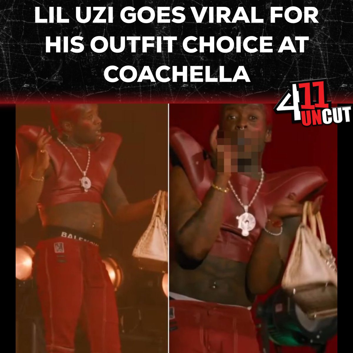 Gang, #LilUzi had an interesting outfit choice at #Coachella last night. Thoughts? 

#411Uncut #411WithNellaD