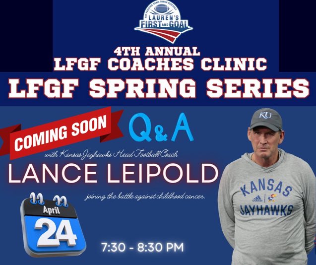 What we do matters! Join @CoachLeipold for an incredible Q&A session and become part of the team fighting pediatric brain tumors! @KU_Football @Big12Conference @BarstoolKU lfgf2024.coachesclinic.com lfgf.org @CoachKGrabowski