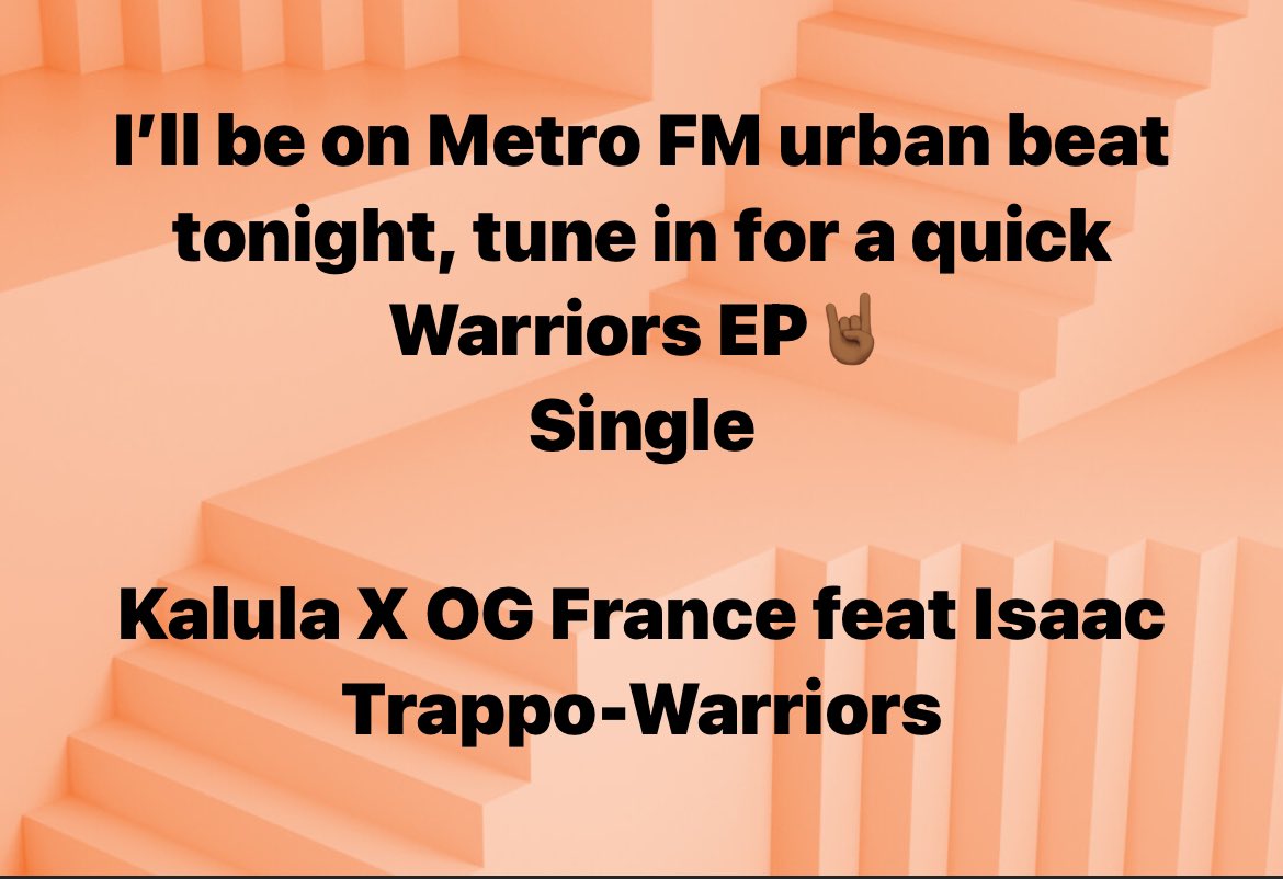 Please Tune @METROFMSA #UrbanBeat #Kalula #WarriorsEP