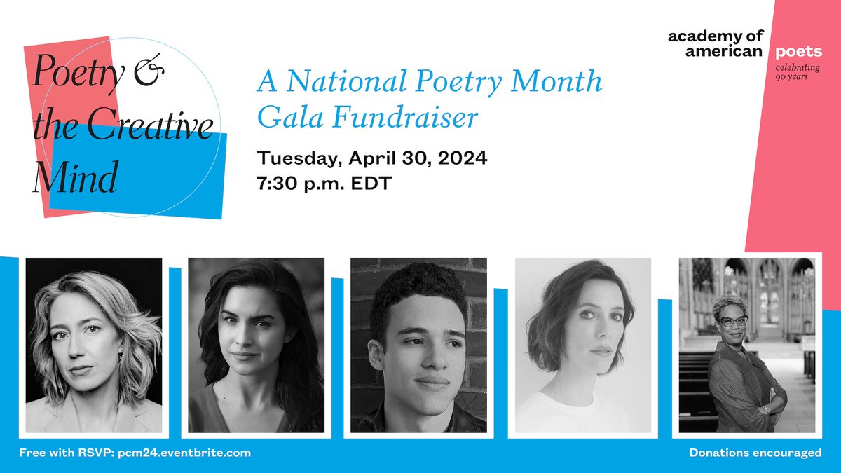 Poetry & the Creative Mind is just 10 days away! Join us for moving readings by Carrie Coon, Merve Emre @merveatim, National Student Poet Miles Hardingwood, Rebecca Hall, Rev. Adriene Thorne, & more to celebrate #NationalPoetryMonth. April 30 @ 7:30pm ET. RSVP free: