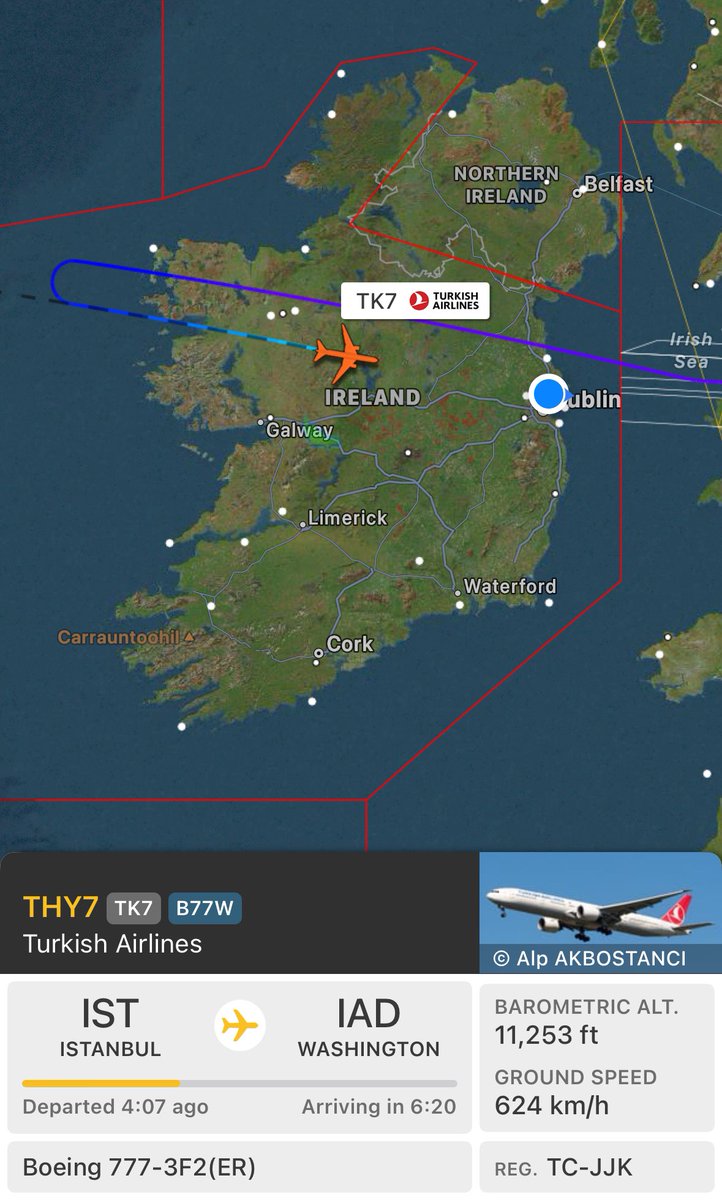 🚨Diversion

#THY7 / #TK7 is currently diverting to #DublinAirport due to a medical emergency onboard.

🔎 Information via: @AndrewSheen5 

#aviation #emergency #medicalemergency #diversion #dublin #avgeek