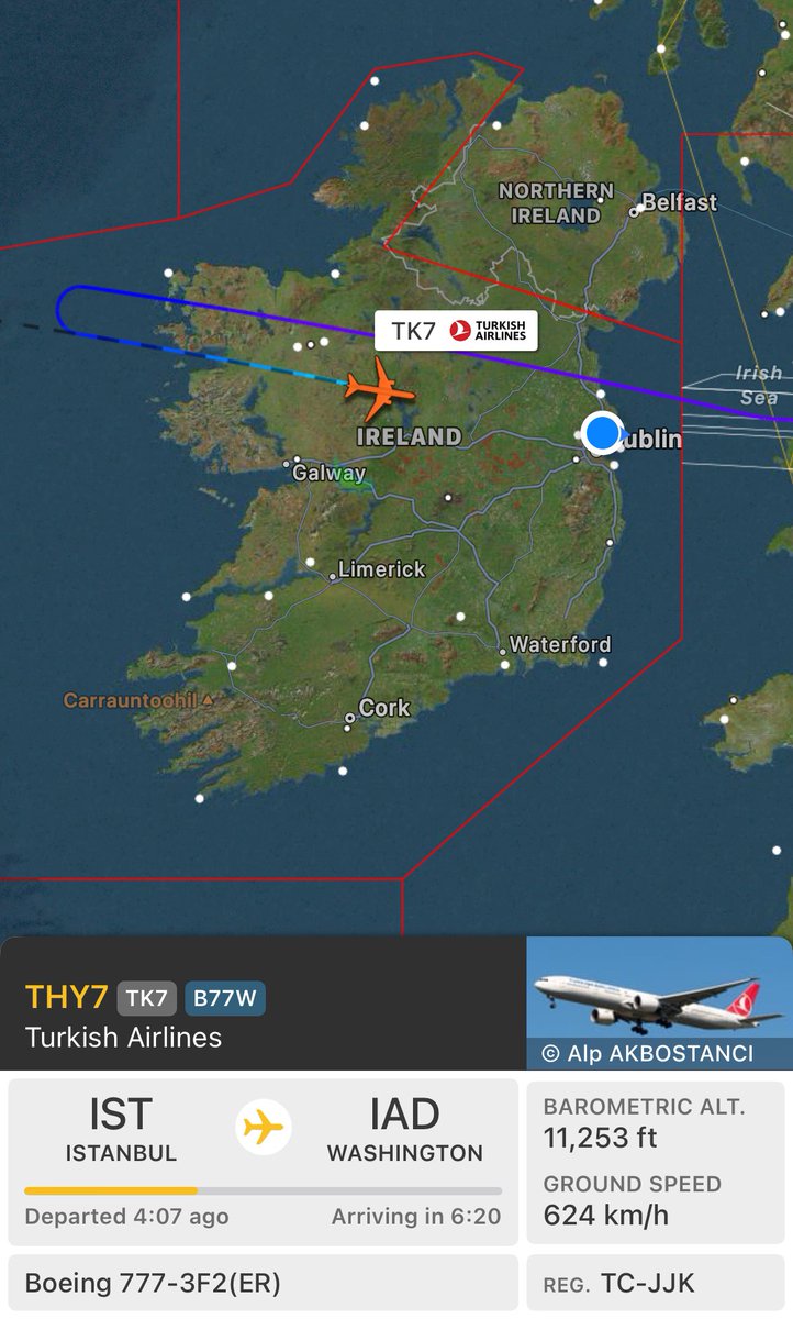Shauns_Aviation's tweet photo. 🚨Diversion
#THY7 / #TK7 is currently diverting to #DublinAirport due to a medical emergency onboard.
🔎 Information via: @AndrewSheen5
#aviation #emergency #medicalemergency #diversion #dublin #avgeek https://t.co/YhxM14yINe
