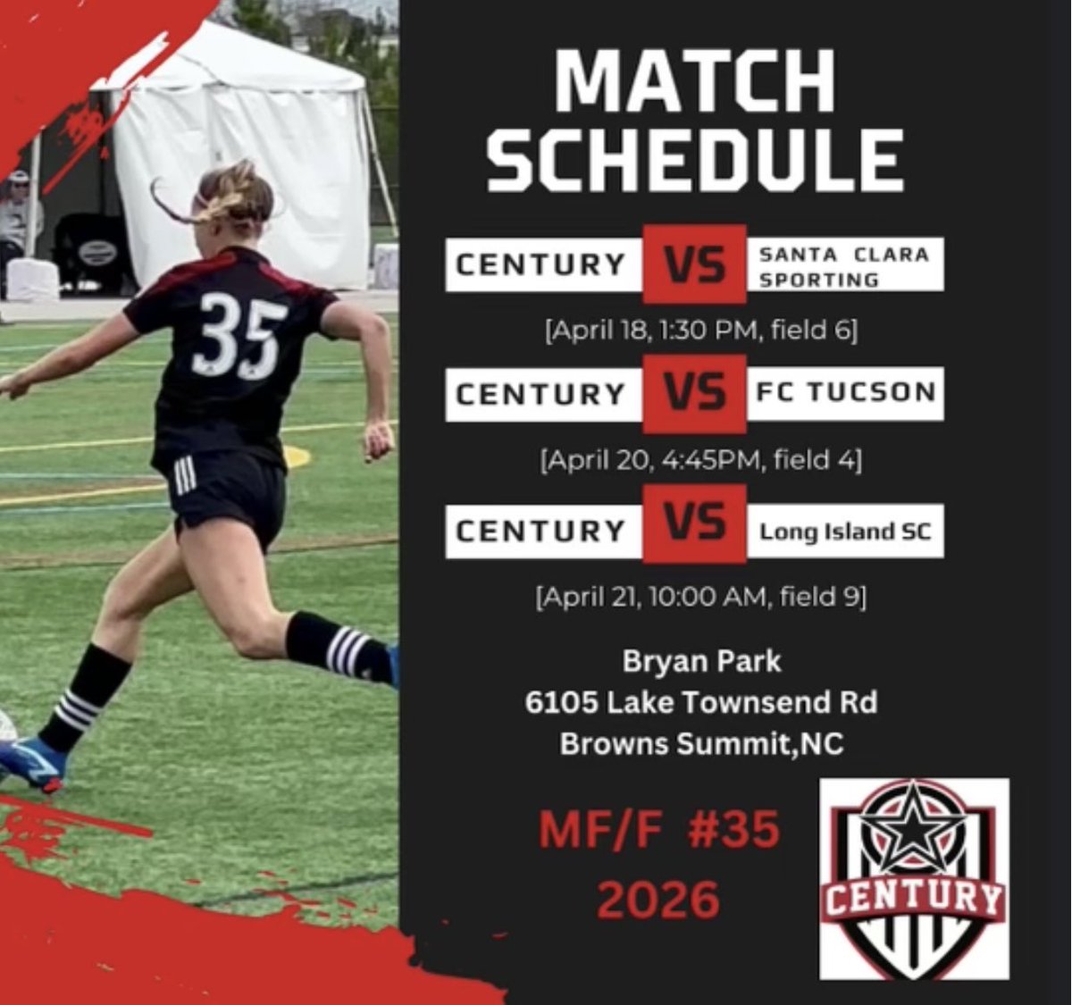 Ready for game 2 at the <a href="/GAcademyLeague/">Girls Academy</a> Spring Showcase! <a href="/Century_Utd/">Century United</a> <a href="/CoachEMarshall/">Erica Marshall</a> <a href="/ImCollegeSoccer/">College Soccer Truth ™</a> <a href="/ImYouthSoccer/">ECNL/GA/Recruiting/College Soccer</a> <a href="/TopDrawerSoccer/">TopDrawerSoccer</a> <a href="/TheSoccerWire/">SoccerWire</a>
