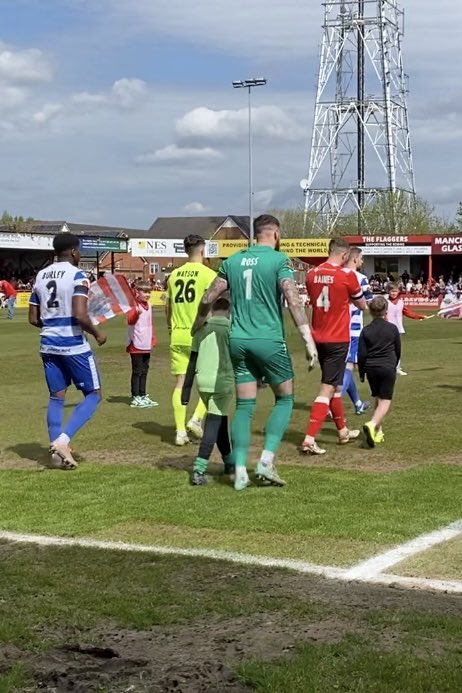 NatWithAnH24's tweet photo. We ❤️ this club! Thankyou to Gail and Simon @AFC_Comm_Sports for an amazing mascot experience - best day of his life walking out with his hero 😍 SO deserving of supporters player of the season, what a keeper Ethan Ross is - couldn’t happen to a nicer bloke too 💚🧤@altrinchamfc https://t.co/WfpSAfOwZU