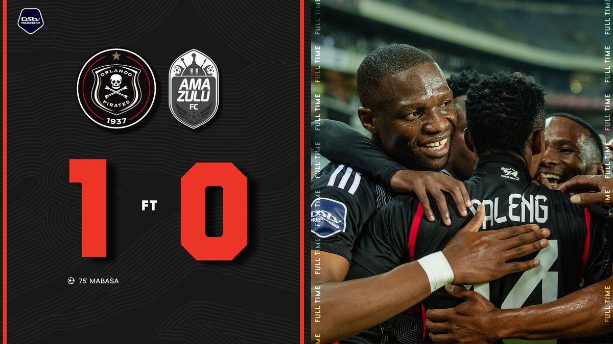 ☠️ FT || @orlandopirates 1 - 0 @AmaZuluFootball 🥅 75' Mabasa ⚫️⚪️🔴⭐️ #Matchday #DStvPrem #OrlandoPirates #OnceAlways