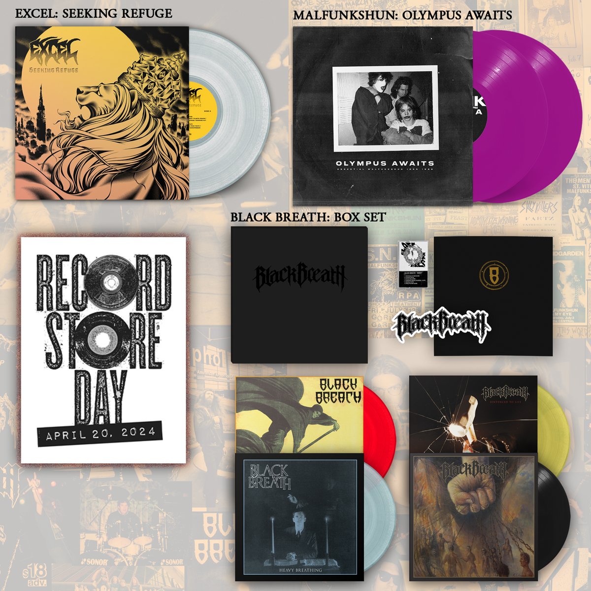 Southern Lord RSD 2024 offerings are INCREDIBLE! Look for them at your favorite independent vinyl store on 4/20! (That’s today!!) -Malfunkshun- Olympus Awaits 2xLP (Purple Vinyl) -Excel-Seeking Refuge LP (Clear Vinyl) -Black Breath - Box (5xLP + cassette box set!!)