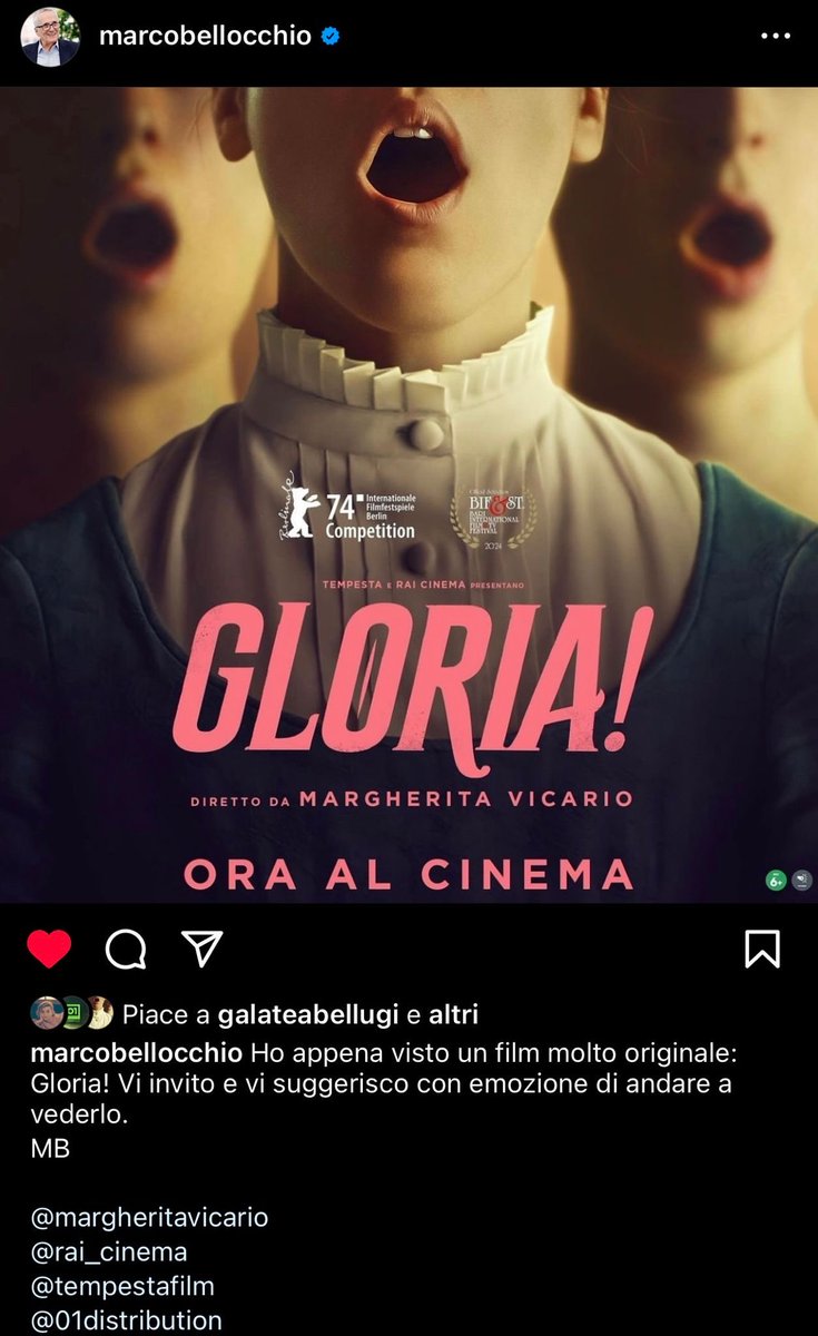 Marco Bellocchio su Gloria! diretto da Margherita Vicario ❤️ Ora #SoloAlCinema #GloriaIlFilm