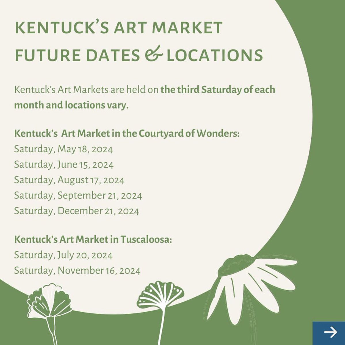 Kentuck’s Art Market is closing early today due to the rain.☔️ Kentuck’s Art Market is held the third Saturday each month, and hopefully May will bring better weather! 🌻 Details: buff.ly/3wMDLGS