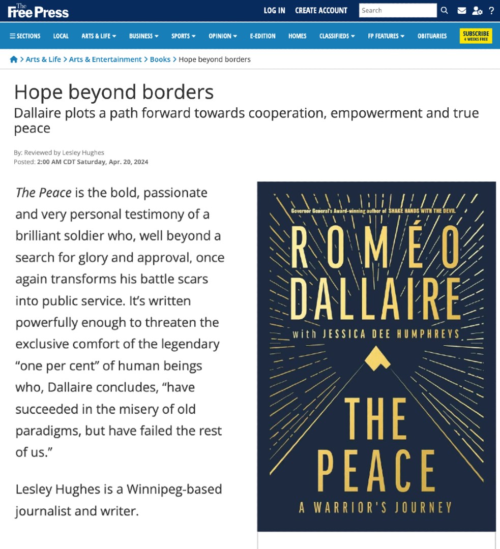 Thank you Winnipeg Free Press for this powerful review of The Peace.... #Thepeace #peace @romeodallaire